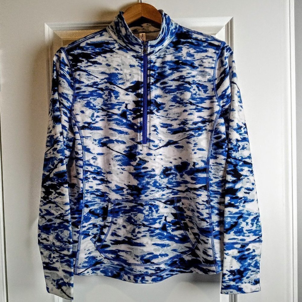 Exertek Blue Abstract Print 1/4 Zip Cotton Blend LS Pullover NWT